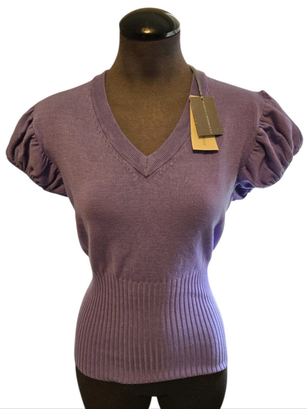 NWT Isabella Rodriguez Puffed Sleeve V-Neck Knit Sweater